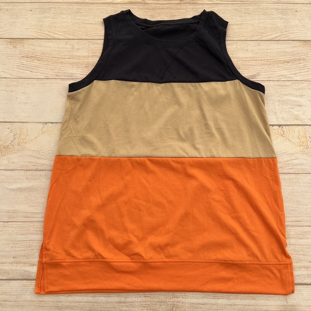 Women's Color block Crew Neck Casual Side Split Tank top size L